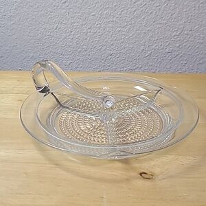 Duncan & Miller Tear Drop Divided 3 Part Crystal Relish Dish 8 1/4”